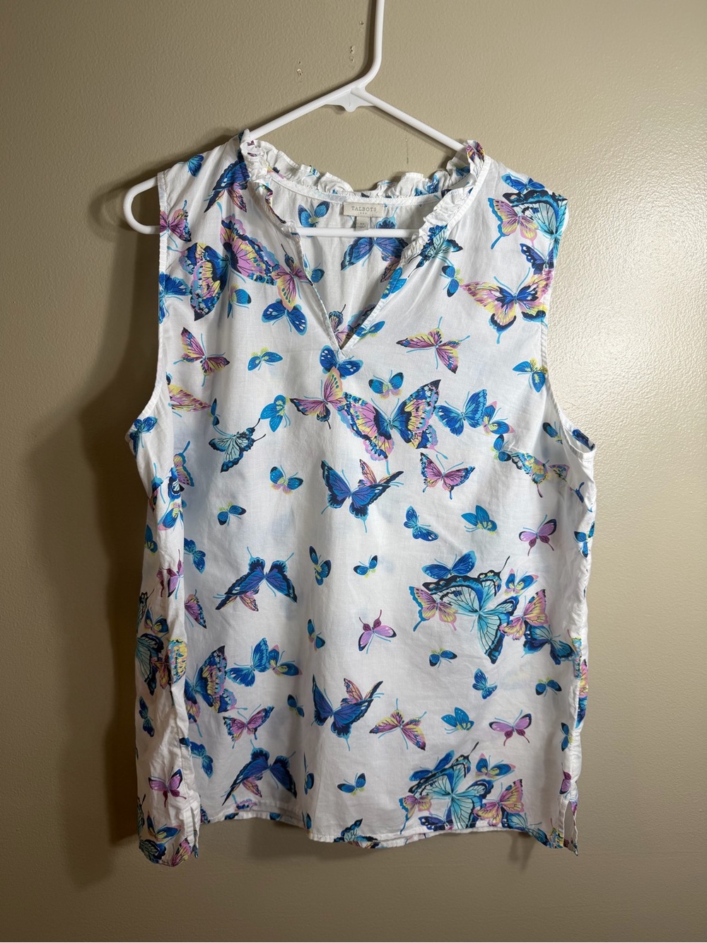 Talbots XL Butterfly Print Sleeveless Cotton Popover Top